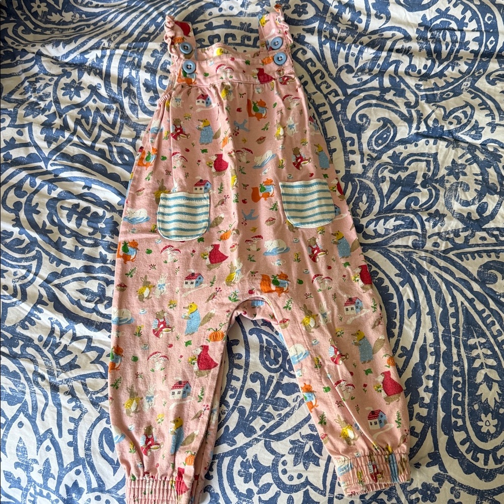 Baby Boden Pink Printed Girls' Overalls with Striped Pocket Detail 12-18m